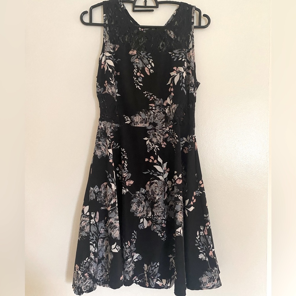 Floral Fit & Flare Dress with Lace Detail